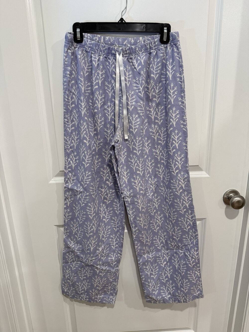 Garnet Hill Pajama Pants Sz Medium Lavender Coral Print 100% Cotton Cozy Lounge